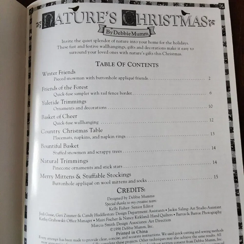 Nature's Christmas Gifts & Quilting Projects Debbie Mumm Pattern Book BK-8